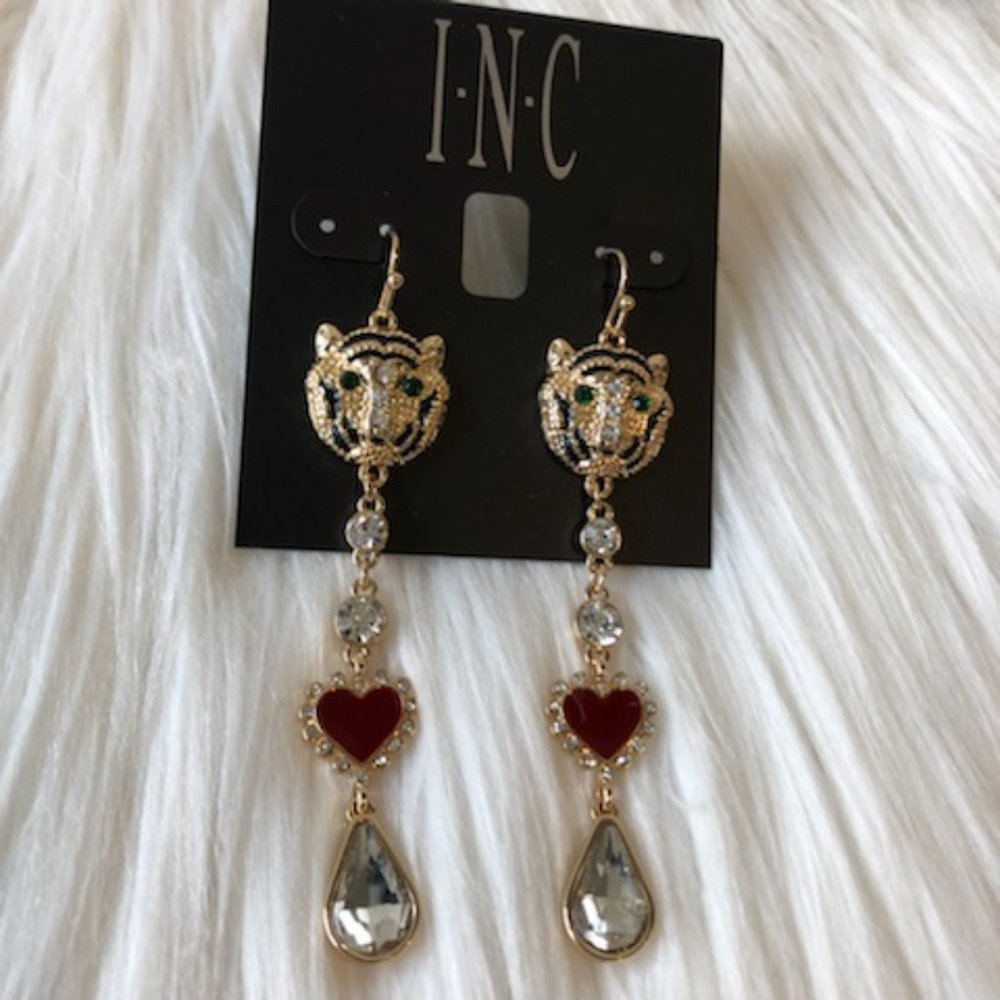 INC Tiger Heart Drop Earrings